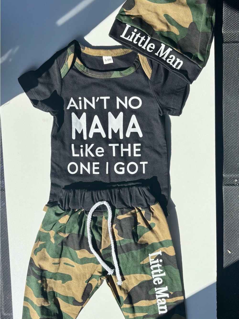 6-9 Month Baby Outfit with Camo Pants & 'Ain't No Mama' Bodysuit
